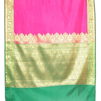 Pink woven katan silk saree with blouse 4