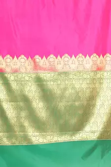 Pink woven katan silk saree with blouse
