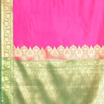 Pink woven katan silk saree with blouse 5