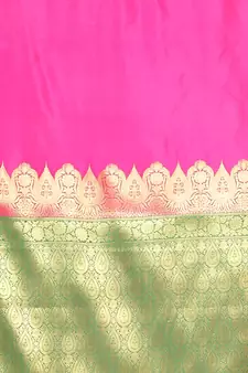Pink woven katan silk saree with blouse