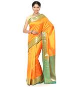 Beige woven katan silk saree with blouse