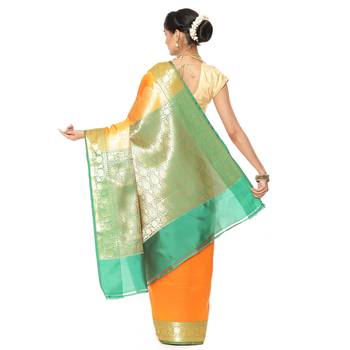 Beige woven katan silk saree with blouse 3