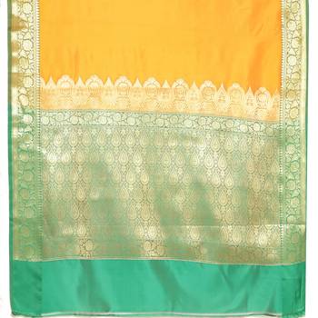 Beige woven katan silk saree with blouse 4