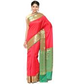 Red woven katan silk saree with blouse