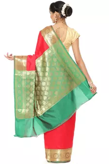 Red woven katan silk saree with blouse