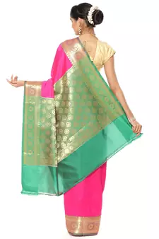 Pink woven katan silk saree with blouse