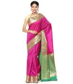 Pink woven katan silk saree with blouse