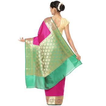 Pink woven katan silk saree with blouse 3