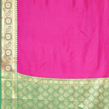 Pink woven katan silk saree with blouse 5