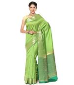 Green woven katan silk saree with blouse
