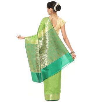 Green woven katan silk saree with blouse 3