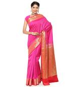 Pink woven katan silk saree with blouse