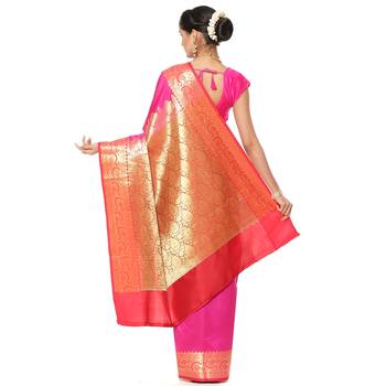 Pink woven katan silk saree with blouse 3