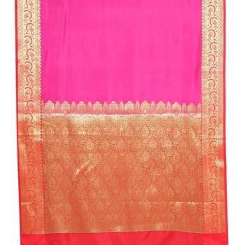 Pink woven katan silk saree with blouse 4
