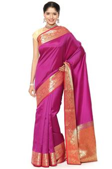 Pink woven katan silk saree with blouse