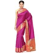 Pink woven katan silk saree with blouse