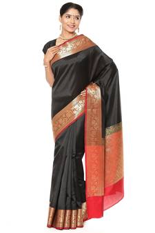 Black woven katan silk saree with blouse