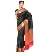 Black woven katan silk saree with blouse