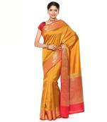 Yellow woven katan silk saree with blouse