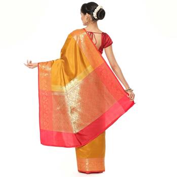 Yellow woven katan silk saree with blouse 3