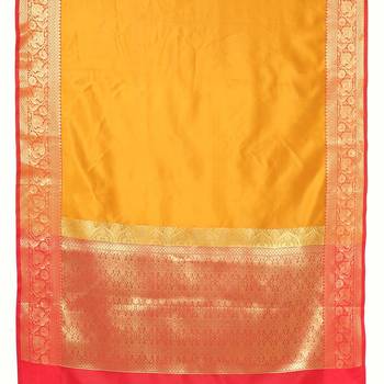 Yellow woven katan silk saree with blouse 4