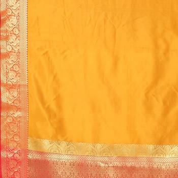 Yellow woven katan silk saree with blouse 5