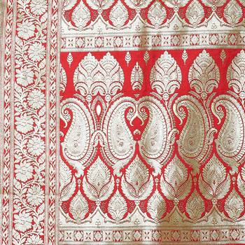 Red woven satin saree with blouse 3