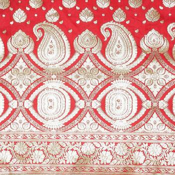Red woven satin saree with blouse 4