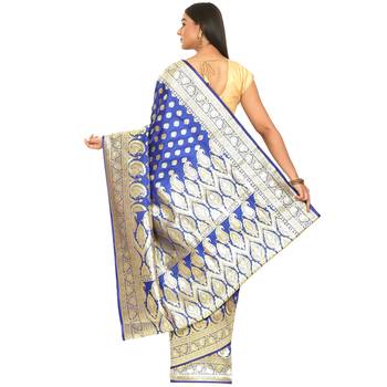 Blue woven satin saree with blouse 2