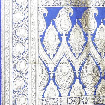 Blue woven satin saree with blouse 4