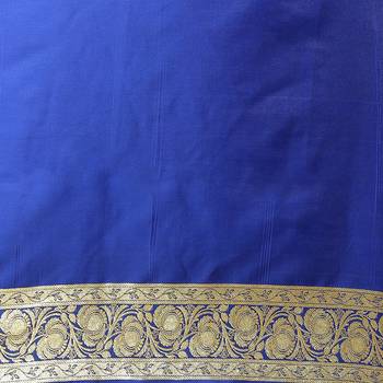 Blue woven satin saree with blouse 5