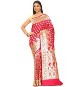 Pink woven satin saree with blouse