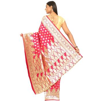 Pink woven satin saree with blouse 2