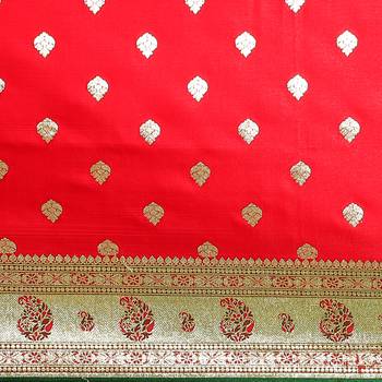 Red woven satin saree with blouse 3