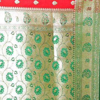 Red woven satin saree with blouse 4