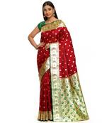 Maroon woven satin saree with blouse