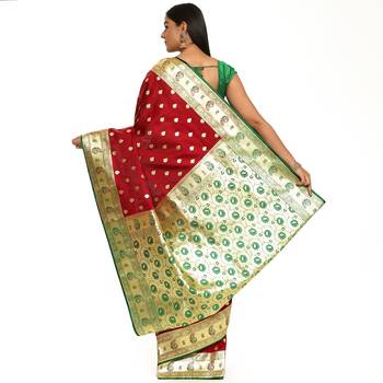Maroon woven satin saree with blouse 2