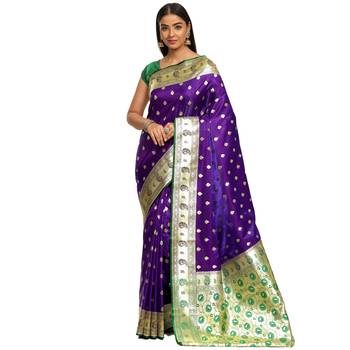 Purple woven satin saree with blouse 1