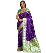 Purple woven satin saree with blouse