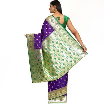 Purple woven satin saree with blouse 2