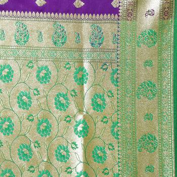 Purple woven satin saree with blouse 4