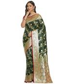 Green woven satin saree with blouse