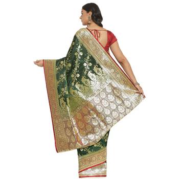 Green woven satin saree with blouse 2