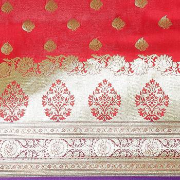 Red woven satin saree with blouse 3