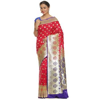 Pink woven satin saree with blouse 1