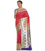 Pink woven satin saree with blouse