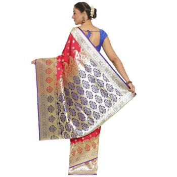 Pink woven satin saree with blouse 2