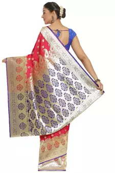 Pink woven satin saree with blouse