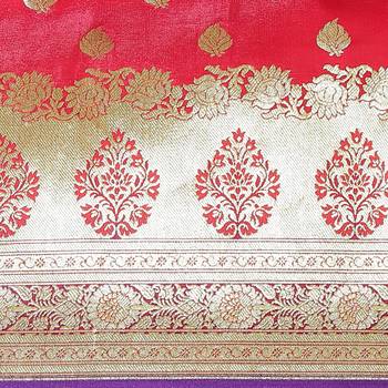 Pink woven satin saree with blouse 3