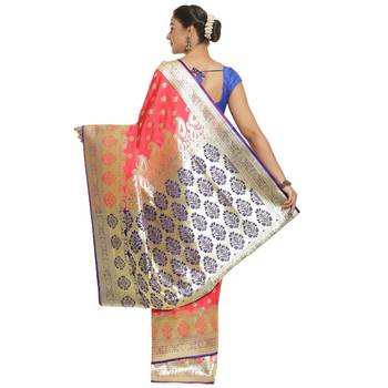 Pink woven satin saree with blouse 2